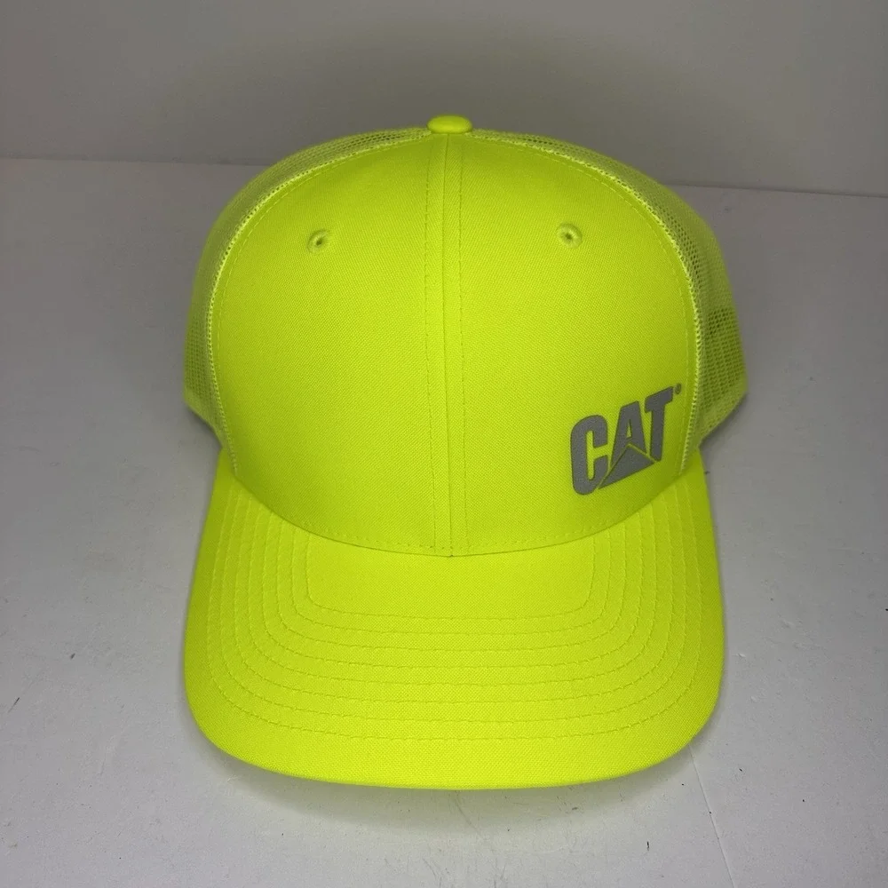 Cat Caterpillar High Visibility Neon Yellow Logo‎ Trucker Hat One Size Fits Most